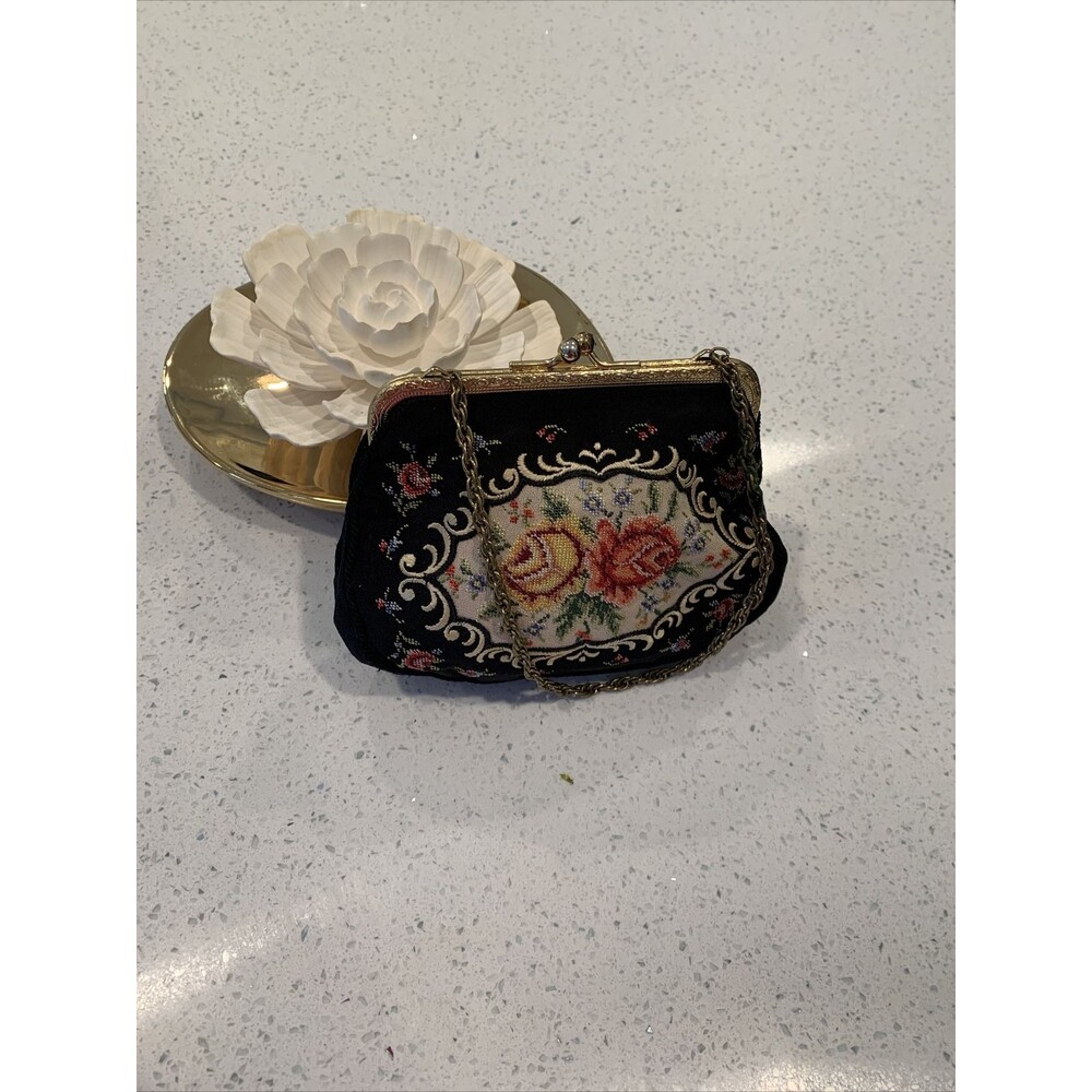 vintage Antique hand embroidered black clutch
